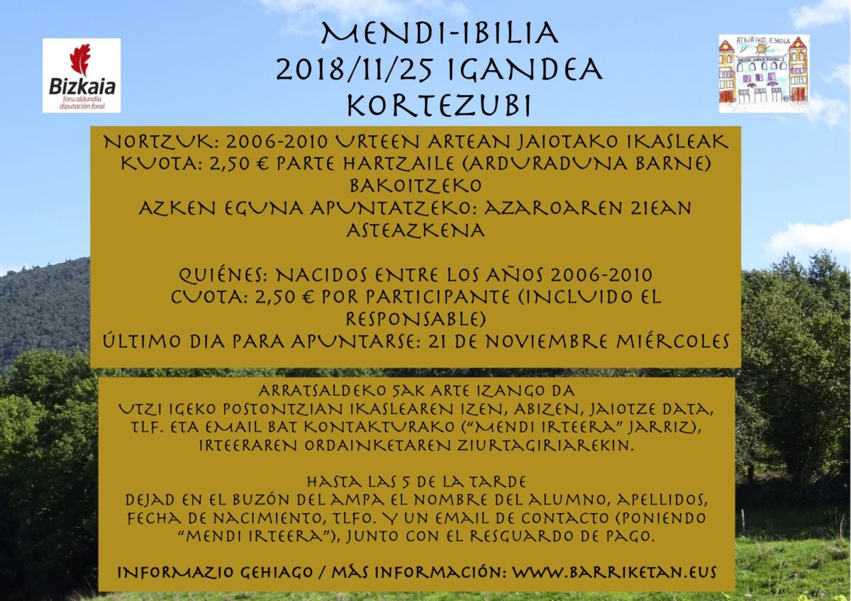 2018-11-25 “Kortezubi”  Mendi irteerak Bizkaiko Mendizale Federazioaren eskutik