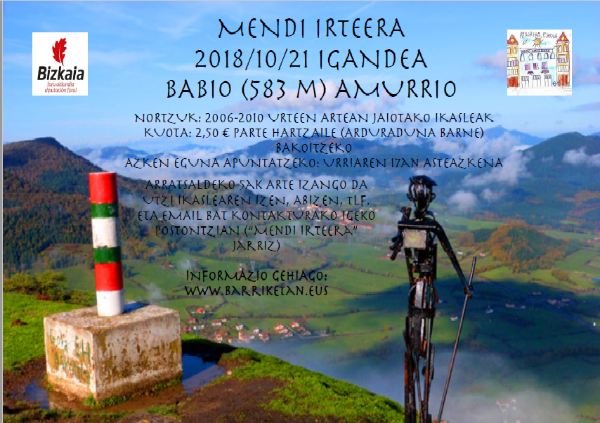 2018-10-21 “Babio” 583 m. Mendi irteerak Bizkaiko Mendizale Federazioaren eskutik