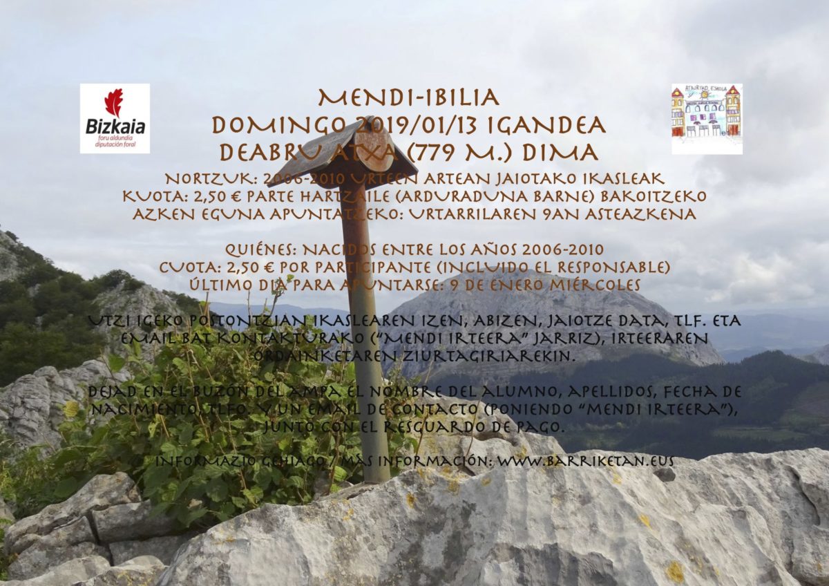 2019-01-13 “Deabru Atxa (779 m) Dima”  Mendi irteerak Bizkaiko Mendizale Federazioaren eskutik