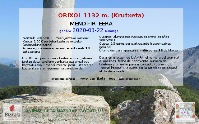 2020-03-22 “Orixol” Mendi irteerak Bizkaiko Mendizale Federazioaren eskutik